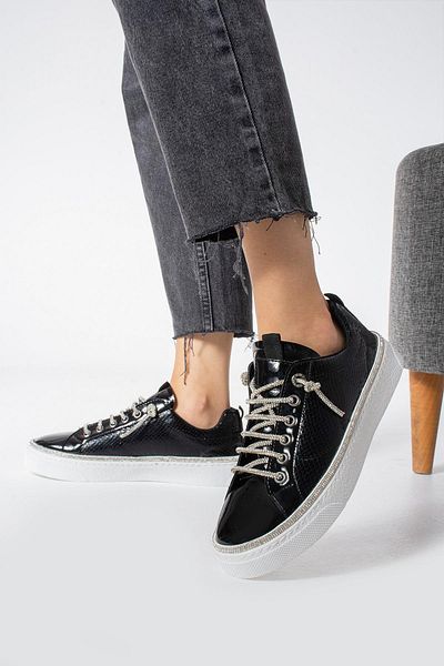 PARİS Tenis casual de damă cu model șarpe negru
