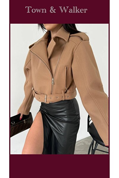 town walker Kadın Kaşe Biker Ceket