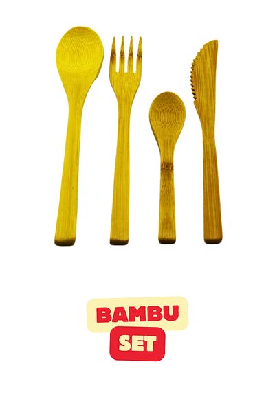 Vekorr 4-Piece Fork Knife Spoon Dessert Spoon Bamboo Set Kitchen Dining Utensils