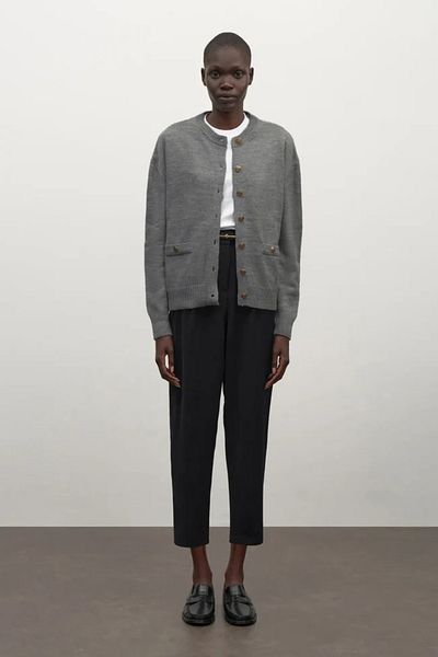 Natavanbutık Gold Buttoned Basic Gray Cardigan