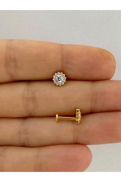 Arescollection 1 Piece G23 Titanium (Titanium) Flower Model Tragus Helix Conch Lobe Compatible Piercing