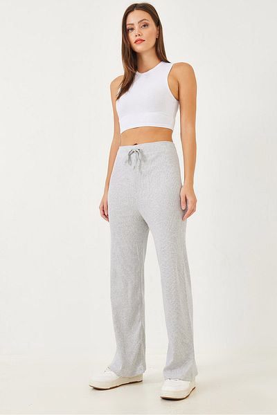 Bianco Lucci Gerippte Damenhose mit weitem Bein und Bindegürtel 60251888