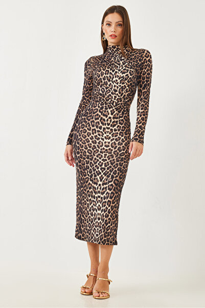 Bianco Lucci Női leopárdmintás, drapériás Madi hosszúságú ruha 60251846