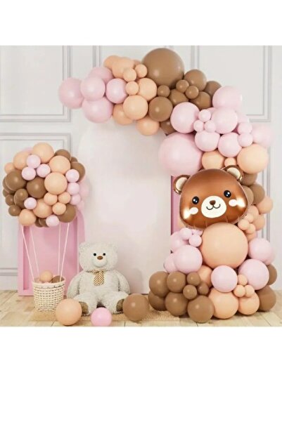 Bkmc Lanț de baloane cu concept de urs drăguț, nisip de mare, roz maro, set d...