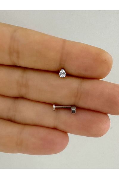Arescollection G23 Titanium Drop Zircon Stone Tragus Helix Conch Lobe Compatible Piercing