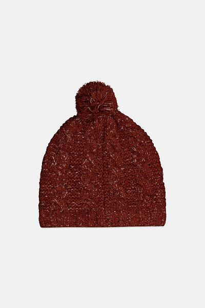 Tchibo Women Pompoms Knitted Beanie, Brown