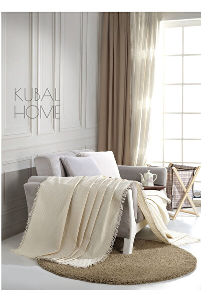 Kubalhome Bella Krem Organik Pamuk Buldan Koltuk Örtüsü 170 X 220 Cm Koltuk Kanepe Çekyat Berjer Örtüsü Şalı