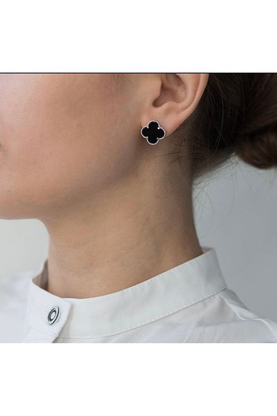 Manu Collection Steel Brand Earrings Black Silver Color Women