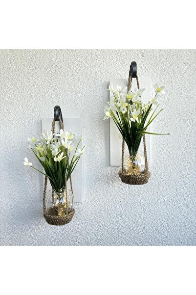 STDEKOR Duvar Dekoru, Led Işıklı, Beyaz Nergis Çiçekli, Beyaz Aplik İkili Set