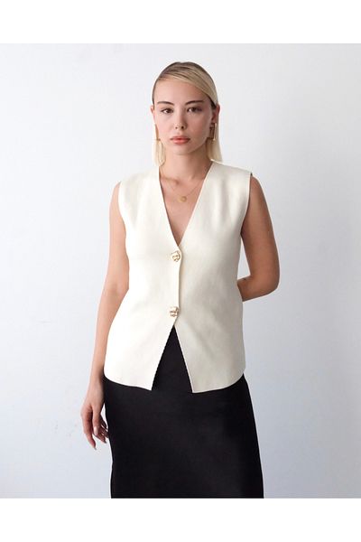 Somut istanbul Women's Gold Stone Buttoned Knitwear Vest