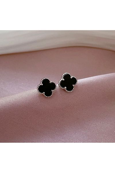 Manu Collection Steel Brand Earrings Black Silver Color Women
