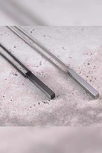 Herşey Nota مجموعة من قلادتين من الفولاذ الأسود والفضي بتصميم عصا المنشور للن...