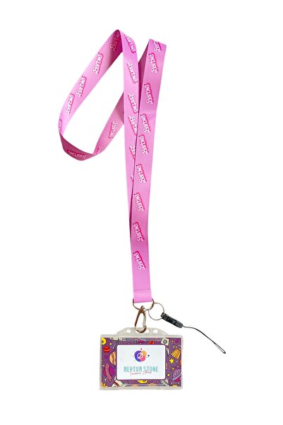 neptünstore Pembe Kız Boyun Askı İpi Ve Telefon Askı Aparatı,+ kart taşıma kabı