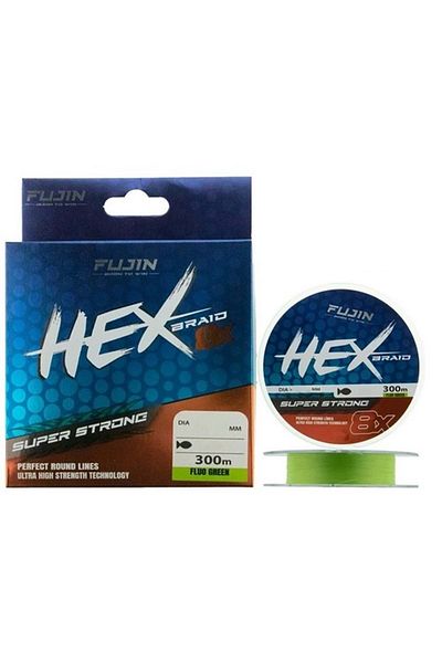 Fujin Hex Braid 8x 300mt Fluo Green Pe Σχοινί - 0,10mm