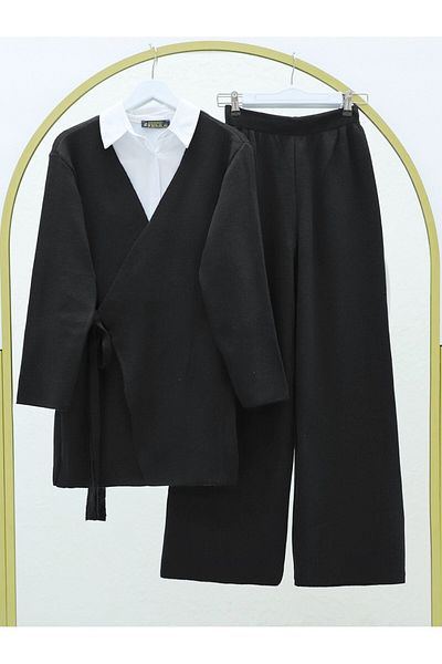 Modamorfo Strickwaren-Set mit Strickjacke und Schnürung vorne – Schwarz