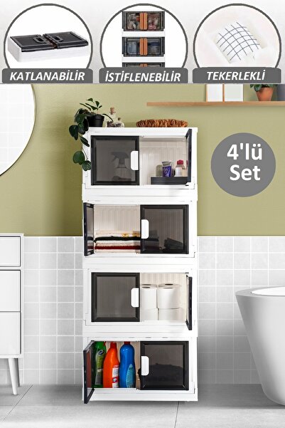 Tugomer 4'lü Tekerlekli Çok Amaçlı Banyo Dolabı İstiflenebilir Katlanır Banyo...