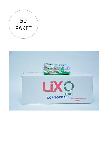 LİXO Large Size Garbage Bag 65 x 80 cm 10 Pieces Roll x 50 Pack = 500 Pieces (Blue)