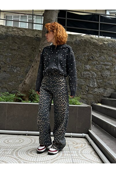 Bak'ap Vintage Detailed Palazzo Jeans Jean Wide Leg Leopard Trousers