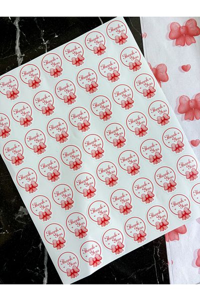 Hayal.kirtasiyesi Bow Thank You Sticker 49 Pieces 3X4 cm Opaque Sticker, Adhesive Sticker, Thank You Sticker