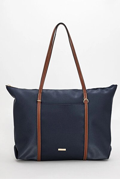 Mercan Stores Women's Navy Blue Wide Zippered Hand and Shoulder Bag, Laptop Bag