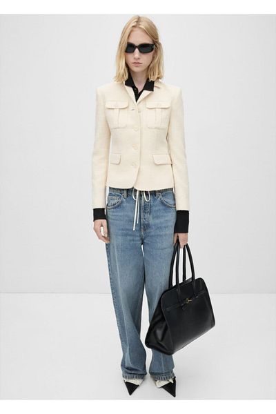 MANGO Woman Tweed Blazer Jacket s kapsami
