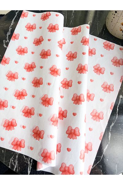Hayal.kirtasiyesi Plush Paper 50X70 cm 10 Pieces Bow and Heart Patterned Plush Paper Christmas Gift Package