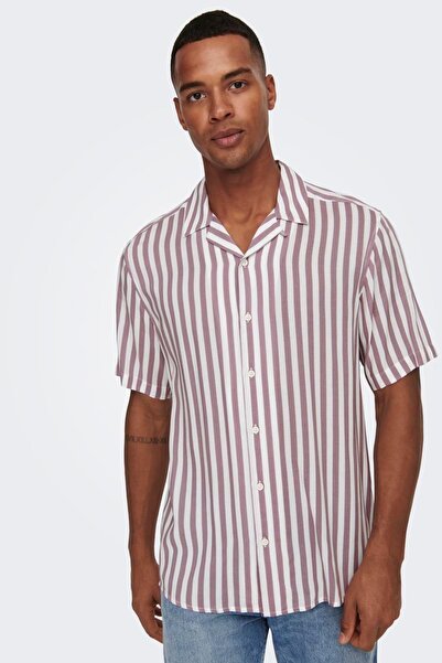 Only & Sons Men's Onswayne Striped Short Sleeve Shirt 22013267 Dusty Rose