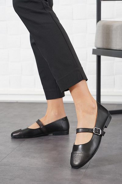 Moda Pie Balerini Medes din piele naturală pentru femei - eșarfă cu centură cu sclipici negru de culoare dublă