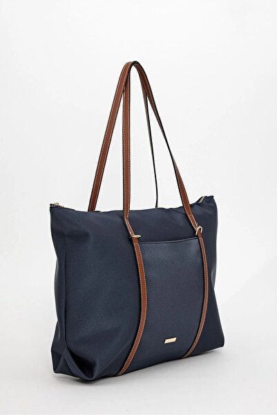 Mercan Stores Women's Navy Blue Wide Zippered Hand and Shoulder Bag, Laptop Bag