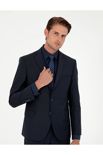 Pierre Cardin Pi̇erre Cardin Woven Suit Fabric Slim Fit Navy Blue Suit