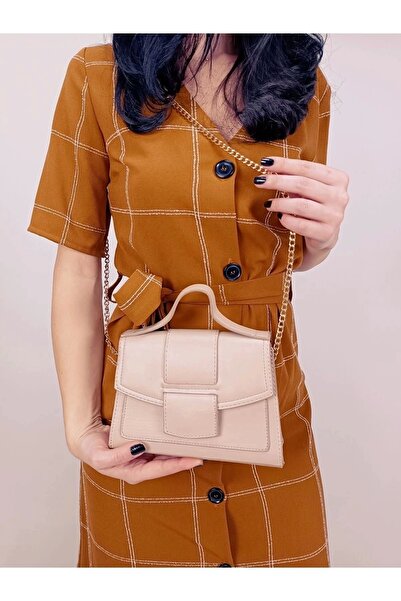 Glemix Geantă de mână și de umăr pentru femei Mita bej-gri Skin Chain Strap M...