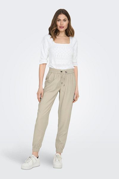 ONLY Beige Color Onlkelda-Emery Mw Pull-Up Trousers - Pnt Noos
