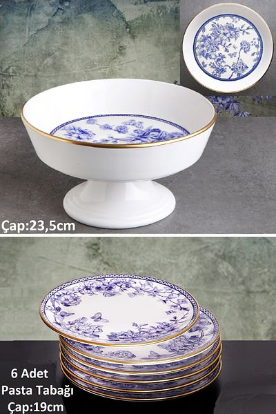 Pinkev Butterfly Ceramic Cake Plate Set for 6 People with Fruit Pot - Kup109S