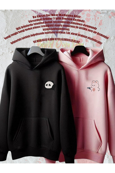 Boi Σετ 2 Φούτερ Panda and Rabbit Printed Lover - Oversize ροζ, ασπρόμαυρο κο...