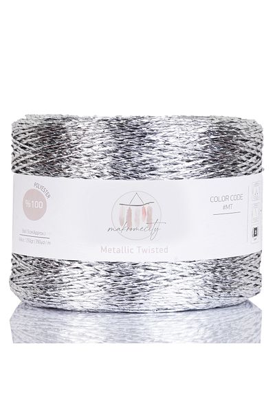 Makromecity Premium 320 M Glitter Metallic String Shiny Bag Raffia Πλεκτό Σχοινί Μεταλλικό Βραδινό Φόρεμα Σχοινί 250 Gr Ασημί