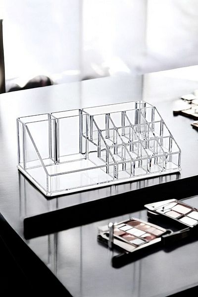 CocoVia 16 Compartment Transparent Makeup Organizer - Brush Holder Ogelic Lipstick Holder Desktop Product Organizer