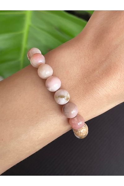 Crystalclem 8 mm Pink Opal Natural Stone - Bracelet and Heart Chakri