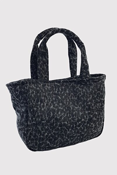 İLKYAZ Stamp Fabric Gray Snap Closure Women's Medium Size Handbag 20X18X10 cm