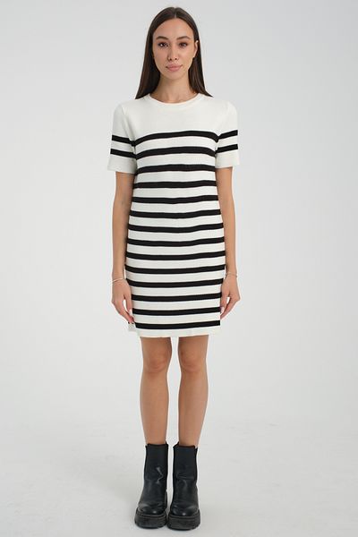 jöns since 1997 Women's Crew Neck Striped Knitwear Ecru Dress