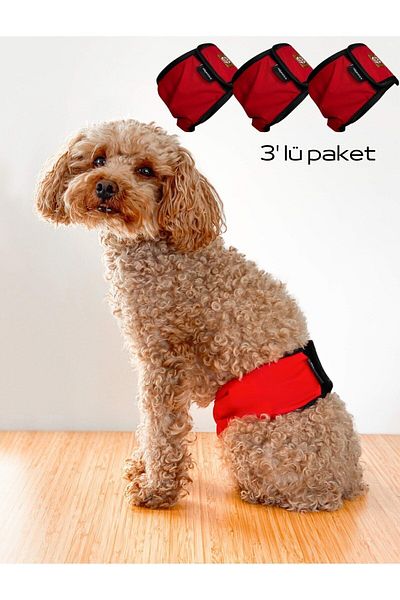 salya store Male Dog Pee Cloths - Red, 3-Piece Advantageous Pack |   Waterproof and Washable Cube