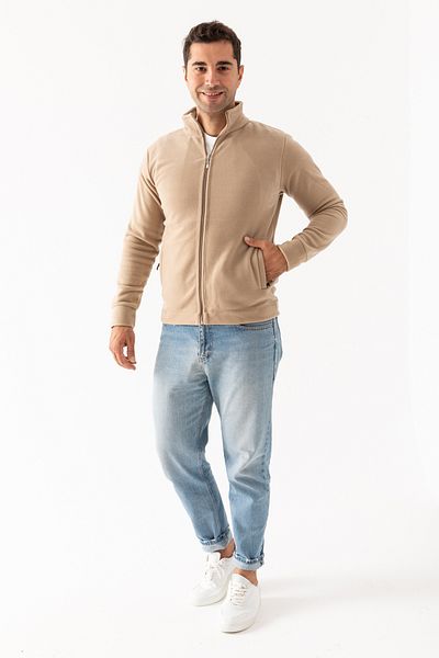 EtkiModa Ανδρικό σακάκι από φλις χωρίς επένδυση με φερμουάρ με γιακά σε σκούρο μπεζ