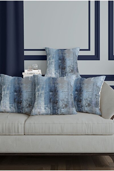 ALAMODECOR Комплект калъфи за възглавници с двустранен принт с морски син мраморен мотив (4 БРОЯ)