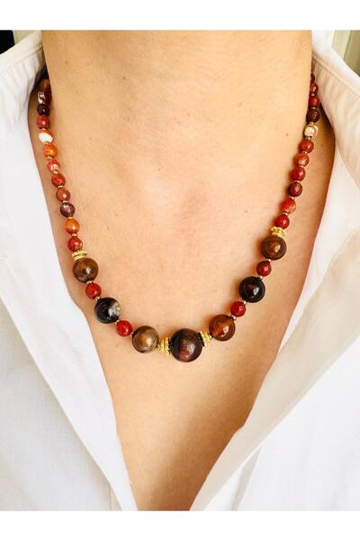DEVİ fashion Agate and Tiger Eye Natural Stone Necklace