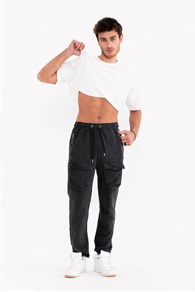 THIMOON Men's Gray Cargo Pocket Sweatpants with Leg Detail