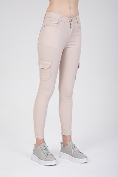 SHEVEGA Cream Cargo Pocket Lycra Skinny Jeans Skinny Jeans