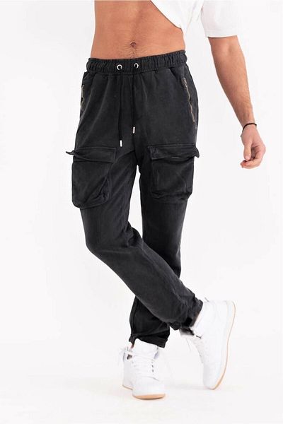 THIMOON Men's Gray Cargo Pocket Sweatpants with Leg Detail