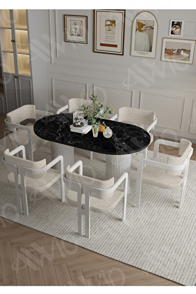 AVVİO Anfora Bohem Ayak 6'lı Tokyo Metal Demonte Sandalye 80x160 Masa Sandaly...