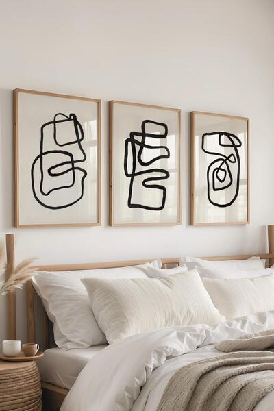 Postifull Set uokvirenih slika, 3 komada drvenih okvira i crno-beli apstraktn...