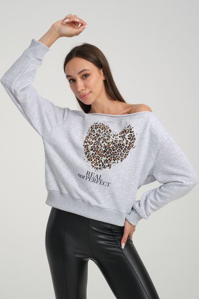 jöns since 1997 Women's Boat Neck Leopard Printed Short Seasonal Sweatshirt