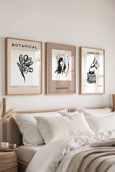 Postifull Set de pictură înrămată, 3 bucăți de rame din lemn și set de poster...